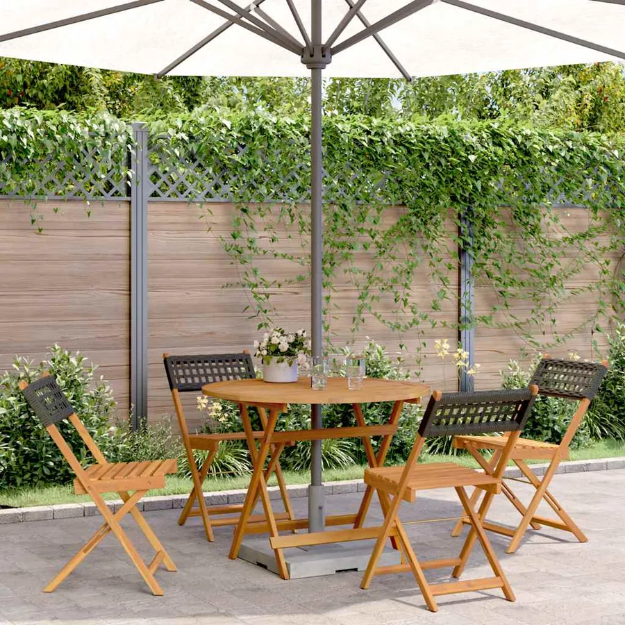 Ensemble à manger de jardin 5 pcs résine tressée et bois massif