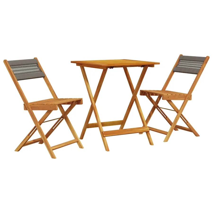 Ensemble de bistro 3 pcs gris polypropylène et bois massif - 2