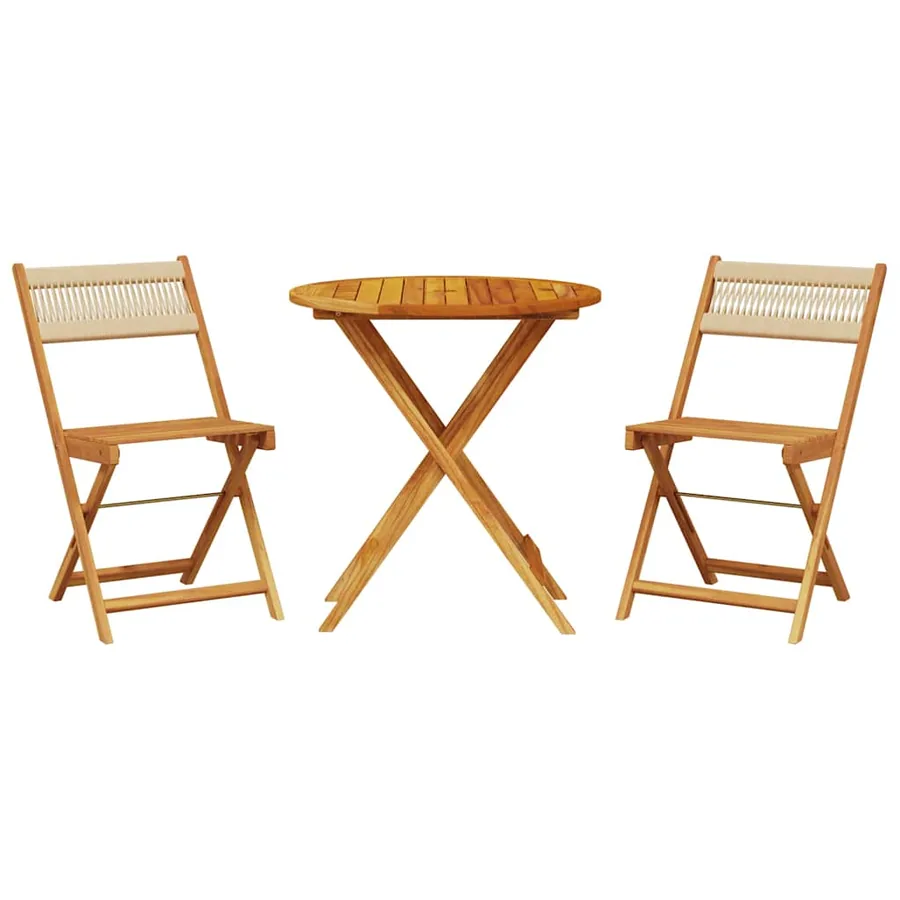Ensemble de bistro 3 pcs beige polypropylène et bois massif - 2
