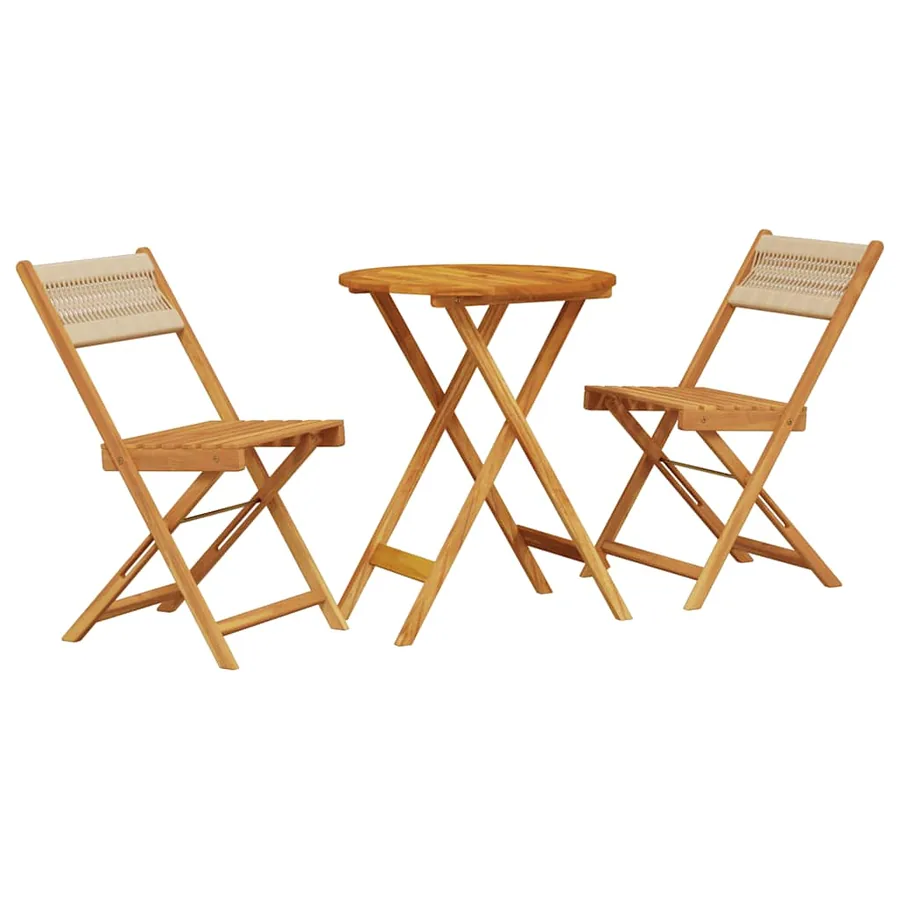 Ensemble de bistro 3 pcs beige polypropylène et bois massif - 2