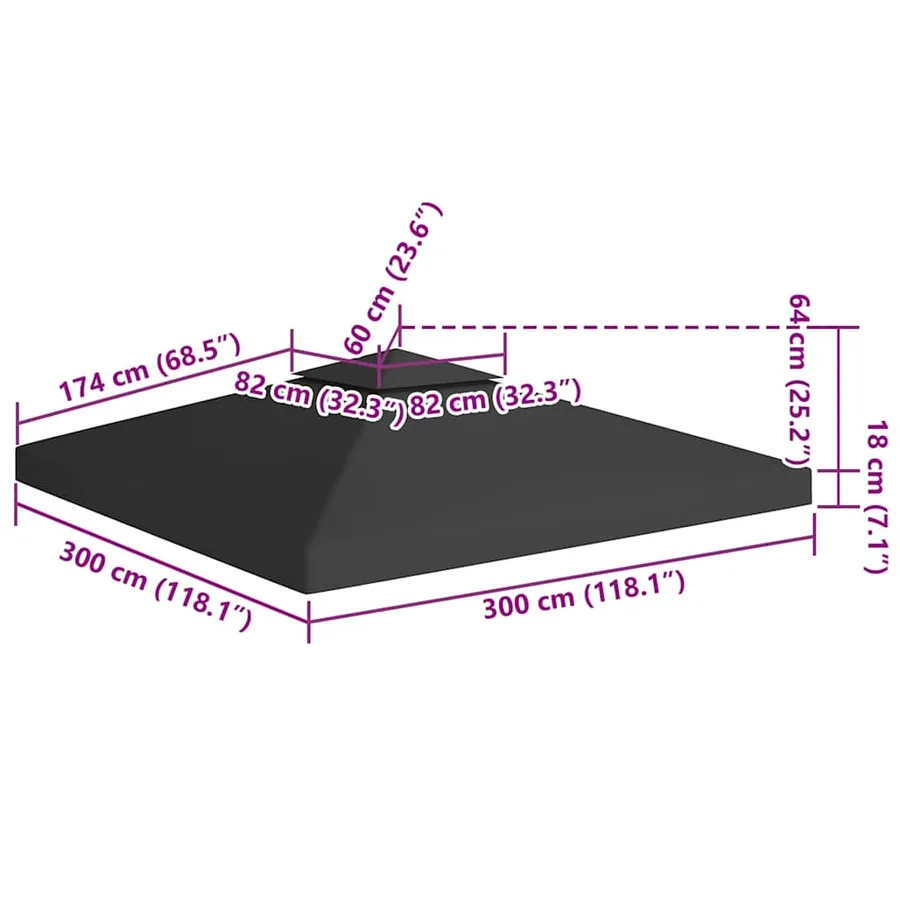 2-tier gazebo roof canopy 310 g/m² 3x3 m Black - 7
