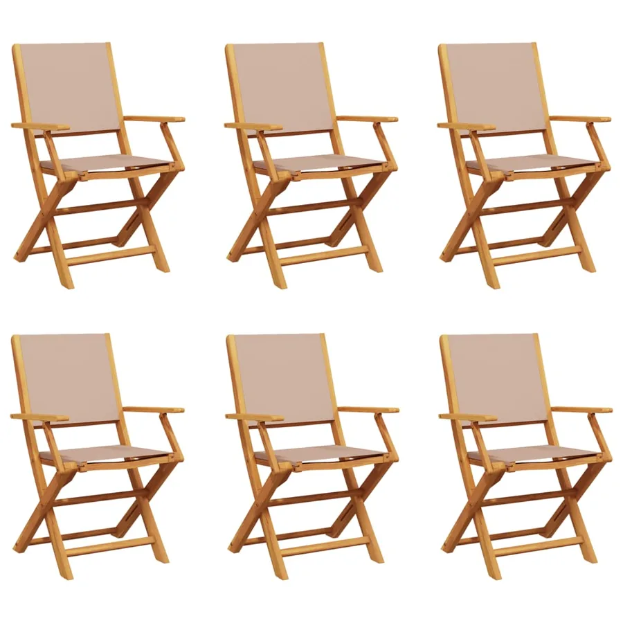 Chaises de jardin pliantes lot de 6 taupe tissu et bois massif - 2