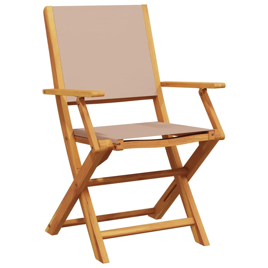 Chaises de jardin pliantes lot de 6 taupe tissu et bois massif - 3