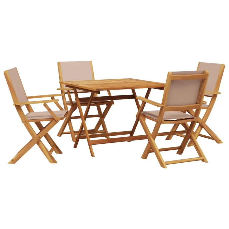 Ensemble à manger de jardin 5 pcs taupe tissu et bois massif - 2