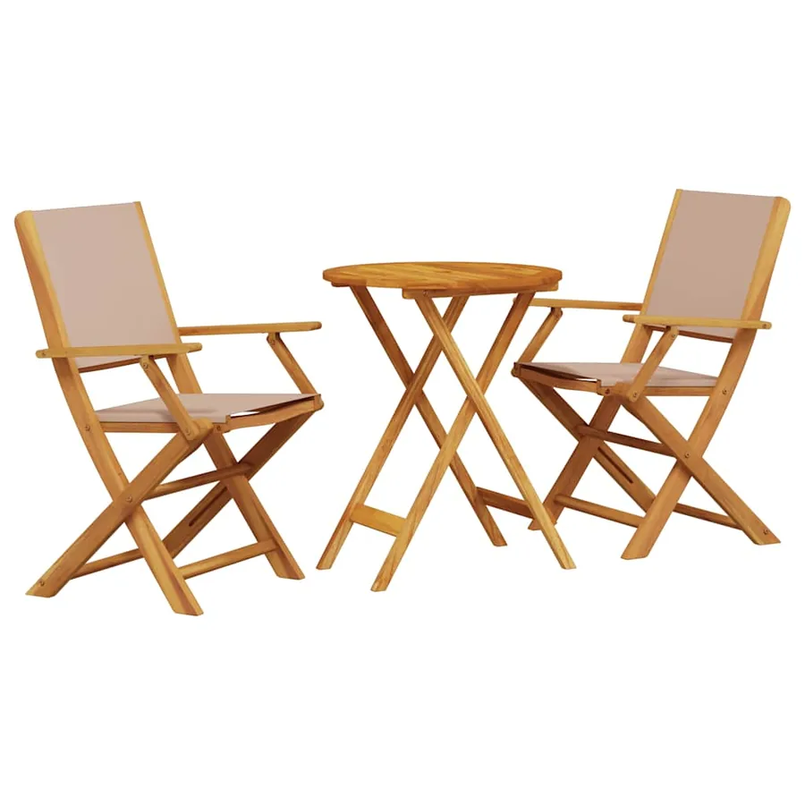 Ensemble de bistro 3 pcs taupe tissu et bois massif - 2