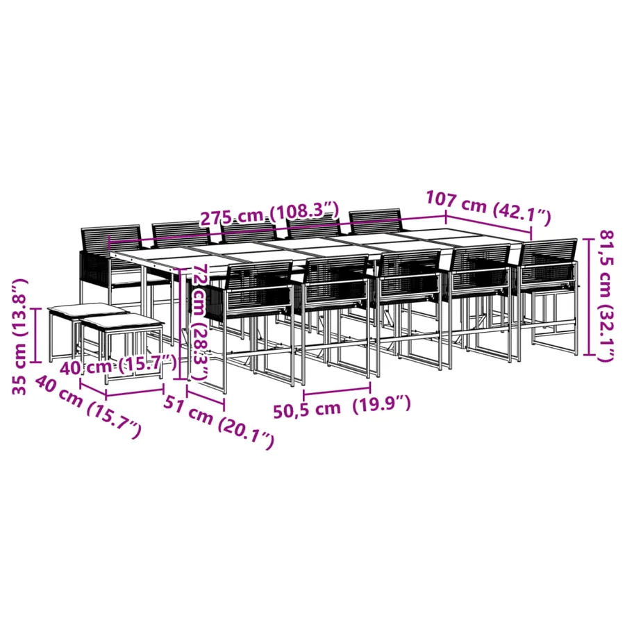 Ensemble à manger de jardin 15 pcs coussins noir résine tressée - 11