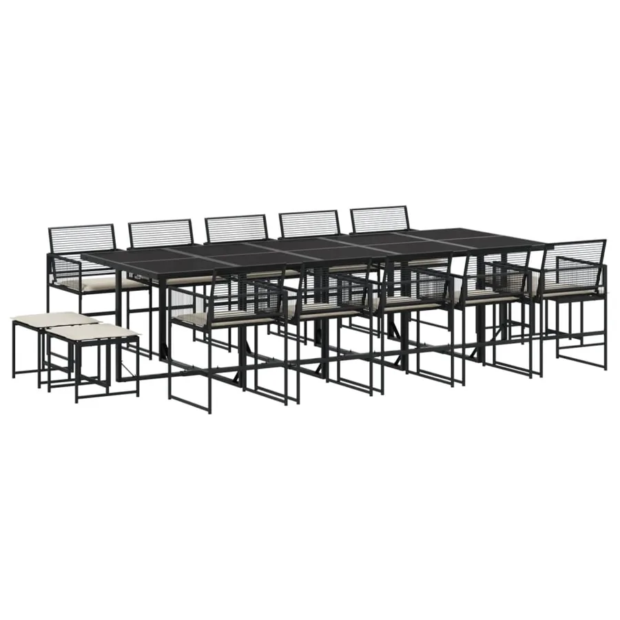 Ensemble à manger de jardin 15 pcs coussins noir résine tressée - 2