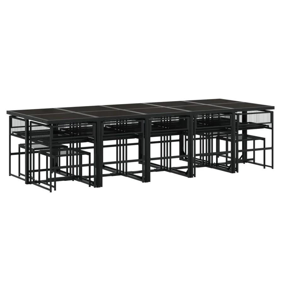 Ensemble à manger de jardin 15 pcs coussins noir résine tressée - 3