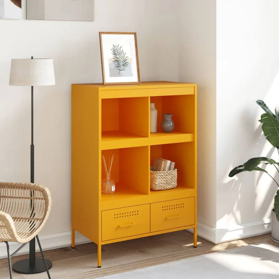 Buffet haut jaune moutarde 68x39x101,5 cm acier - 3