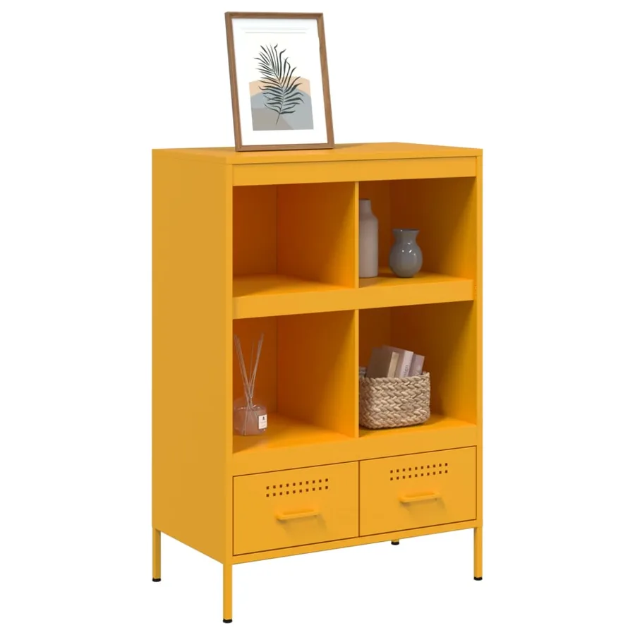 Buffet haut jaune moutarde 68x39x101,5 cm acier - 4