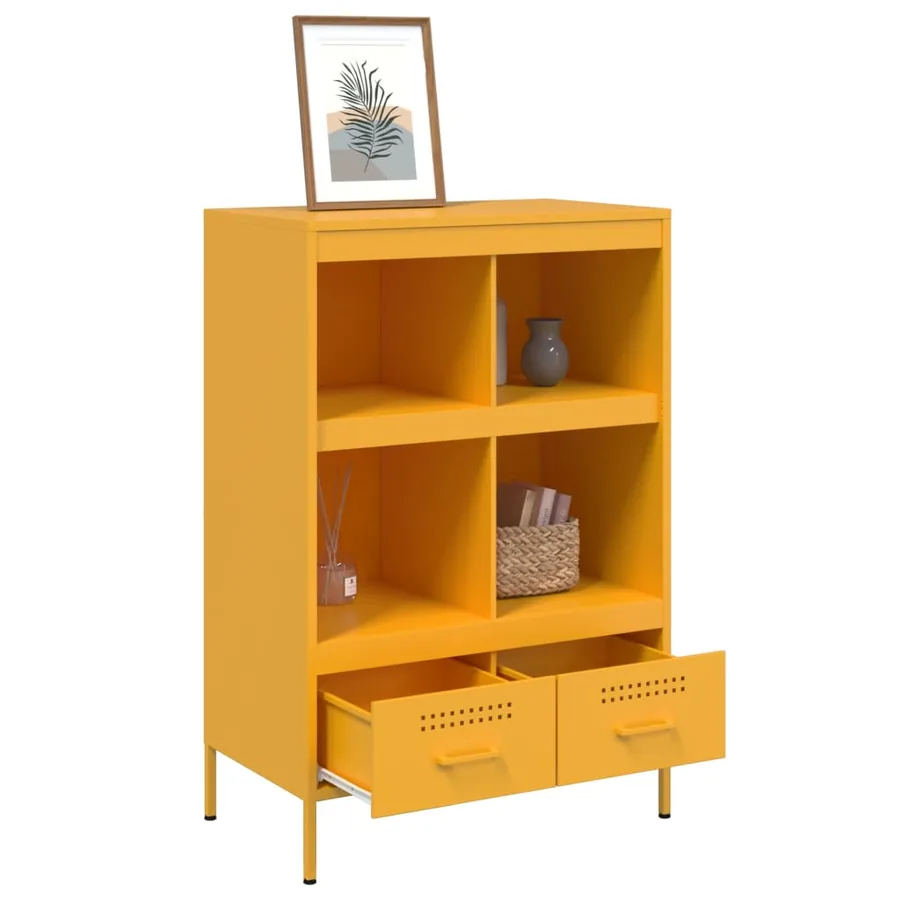 Buffet haut jaune moutarde 68x39x101,5 cm acier - 5