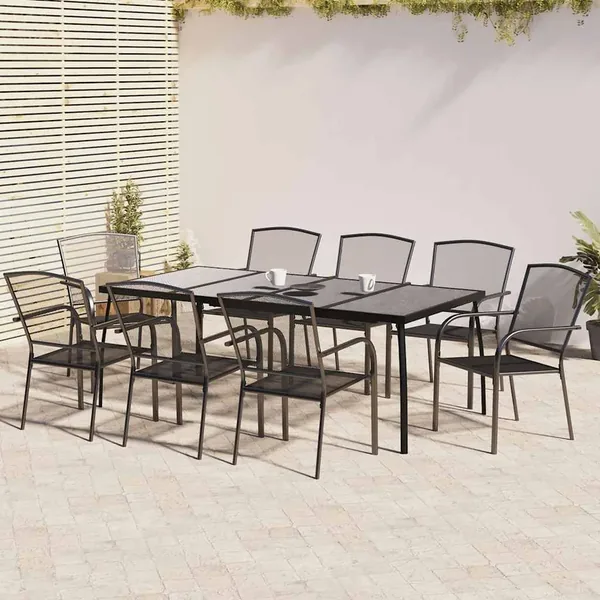 Garden dining set 9 pcs anthracite steel