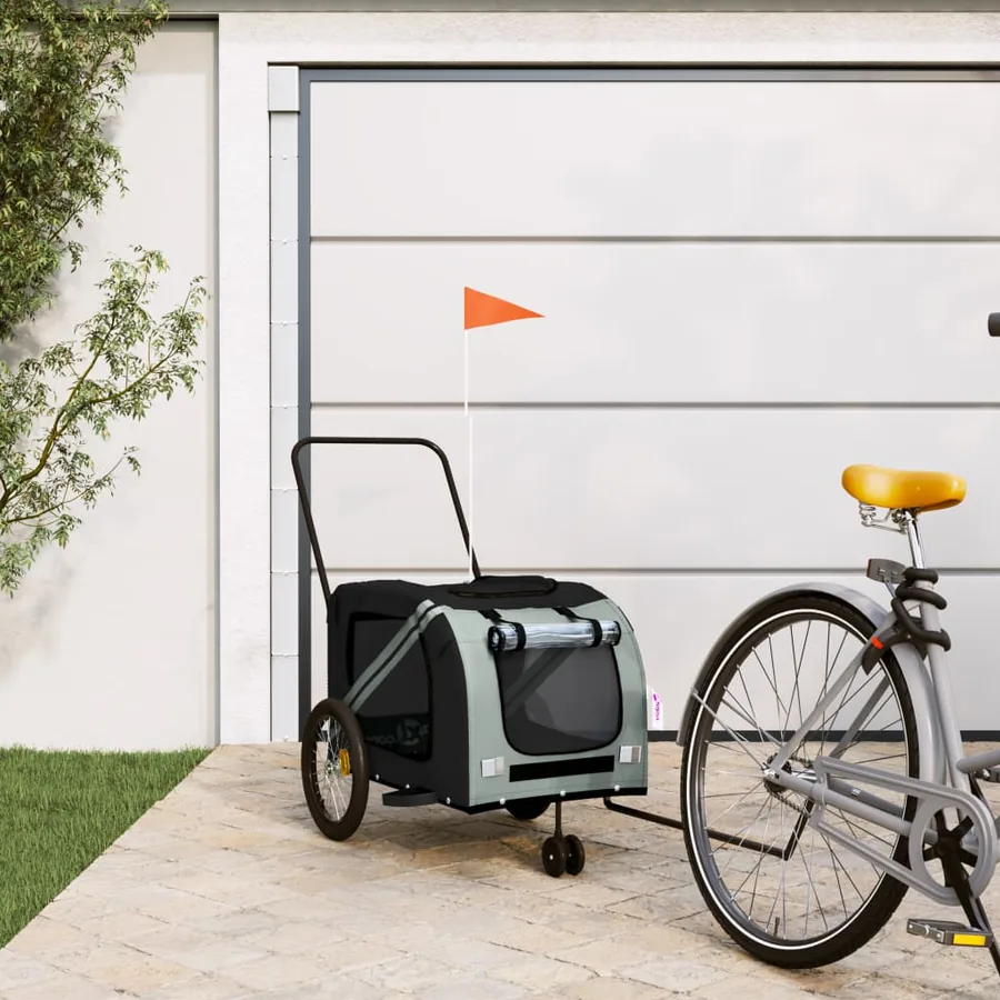 Remorque de vélo pour animaux de compagnie gris et noir