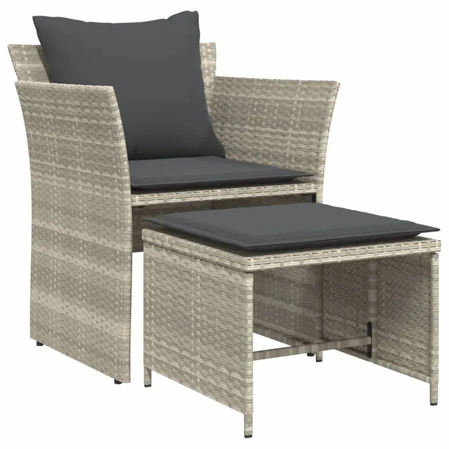 Chaise de jardin avec tabouret gris clair résine tressée - 2