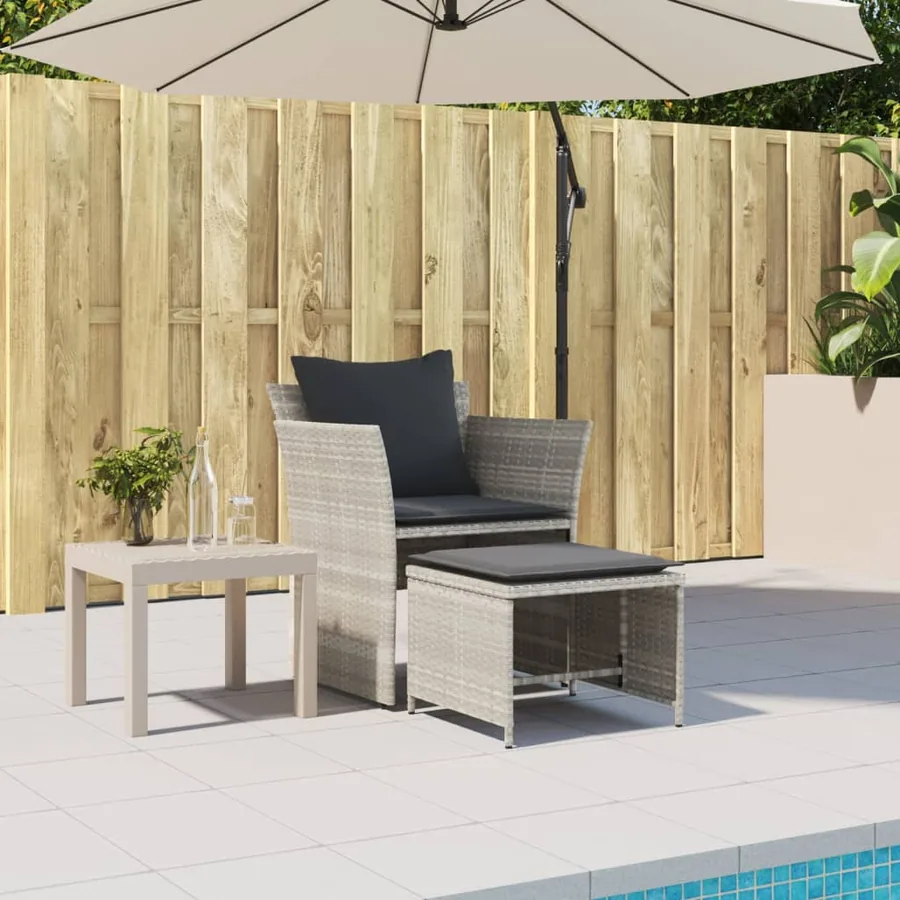 Chaise de jardin avec tabouret gris clair résine tressée - 3
