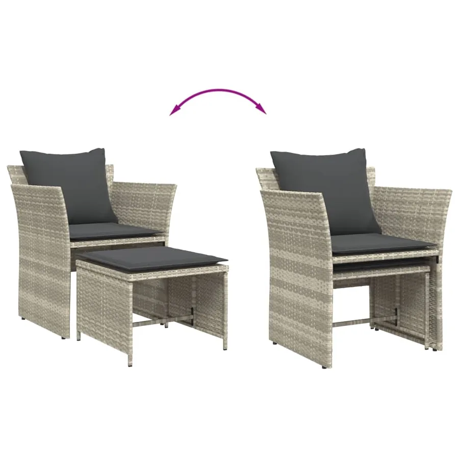 Chaise de jardin avec tabouret gris clair résine tressée - 8