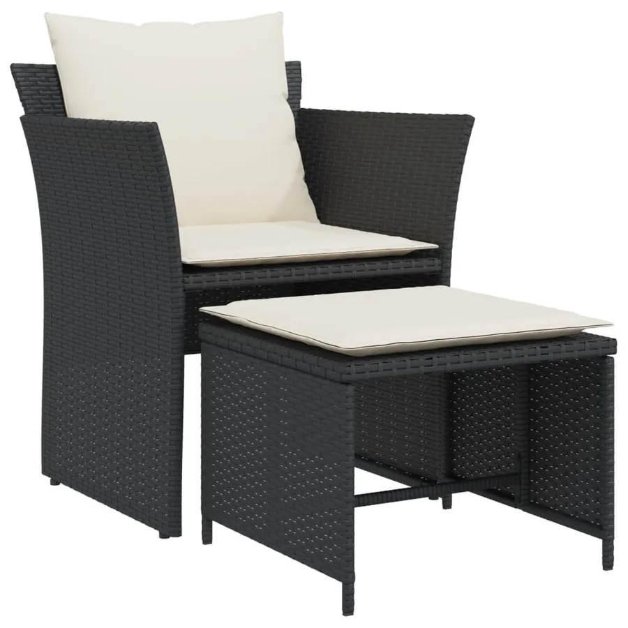 Chaise de jardin avec tabouret noir résine tressée - 2