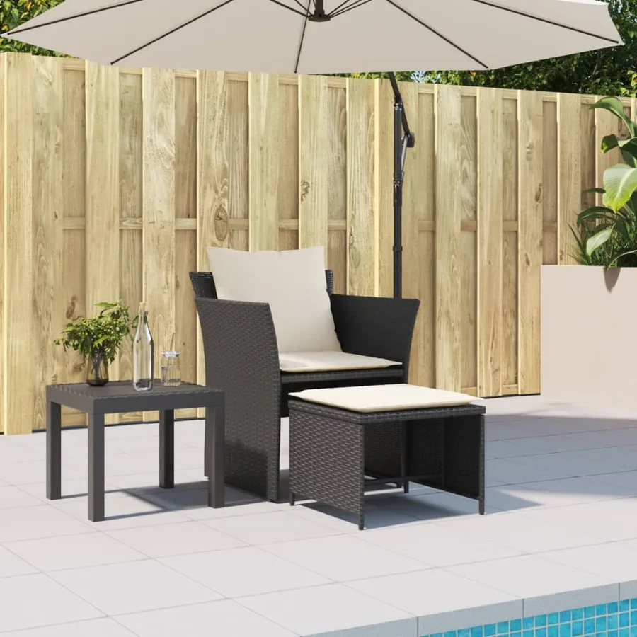 Chaise de jardin avec tabouret noir résine tressée - 3