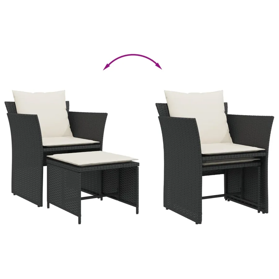 Chaise de jardin avec tabouret noir résine tressée - 8
