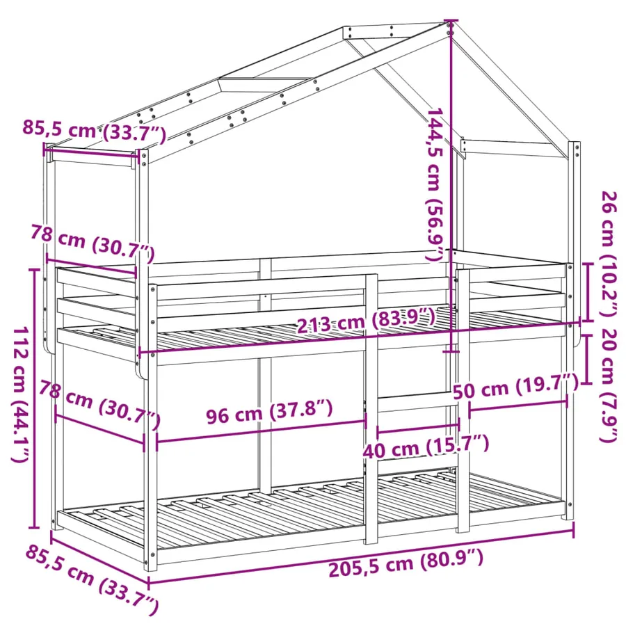 Lit superposé sans matelas blanc 80x200 cm bois de pin massif - 12