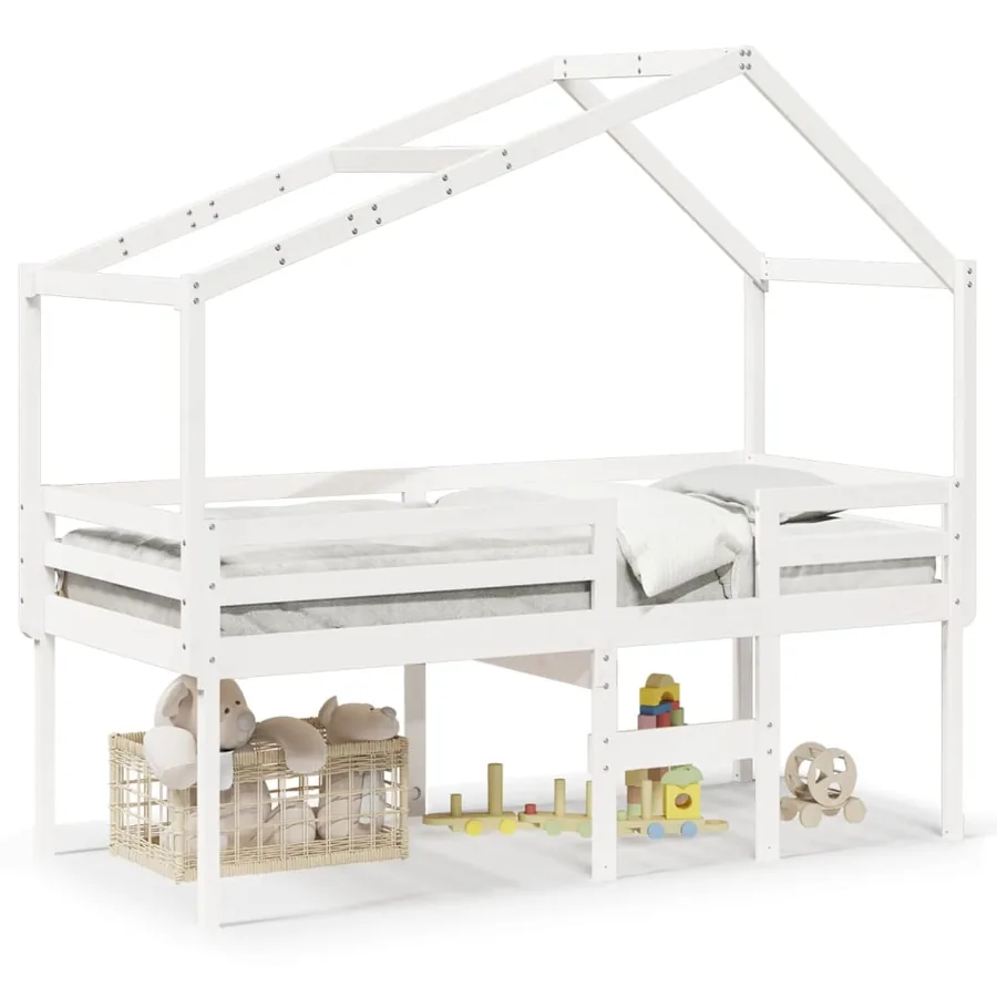 Lit haut sans matelas blanc 80x200 cm bois de pin massif - 2