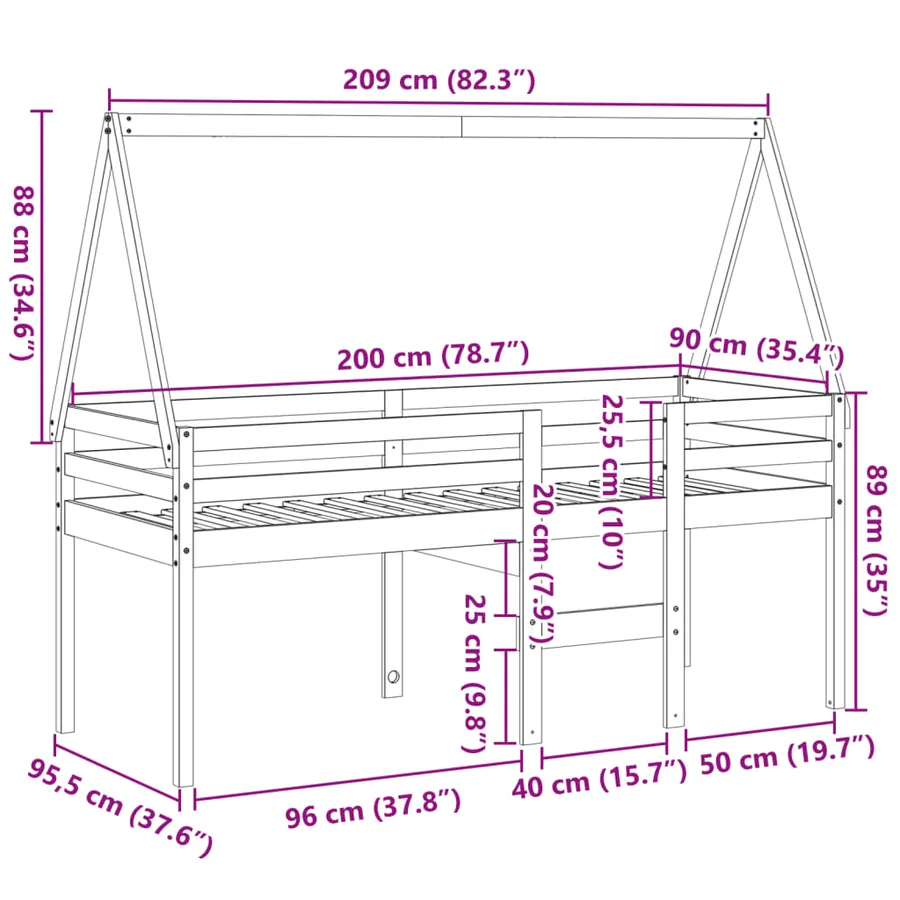 Lit haut sans matelas cire marron 90x200 cm bois de pin massif - 12