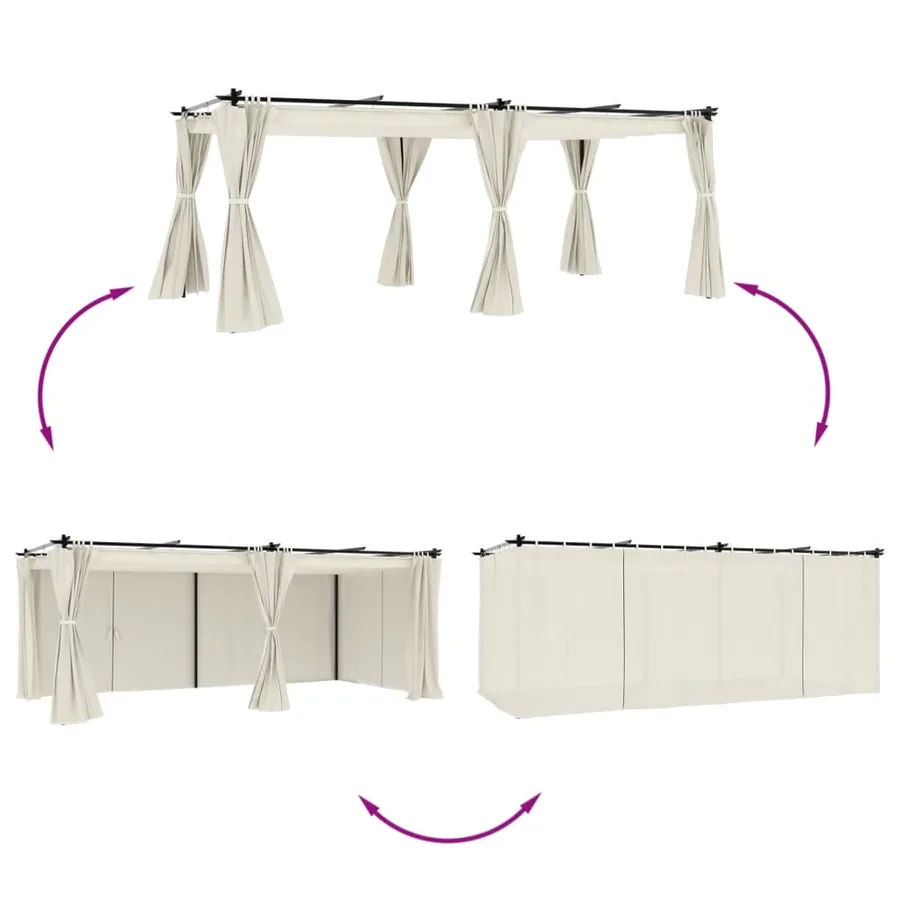 Tonnelle avec rideaux crème 6x3 m acier - 3