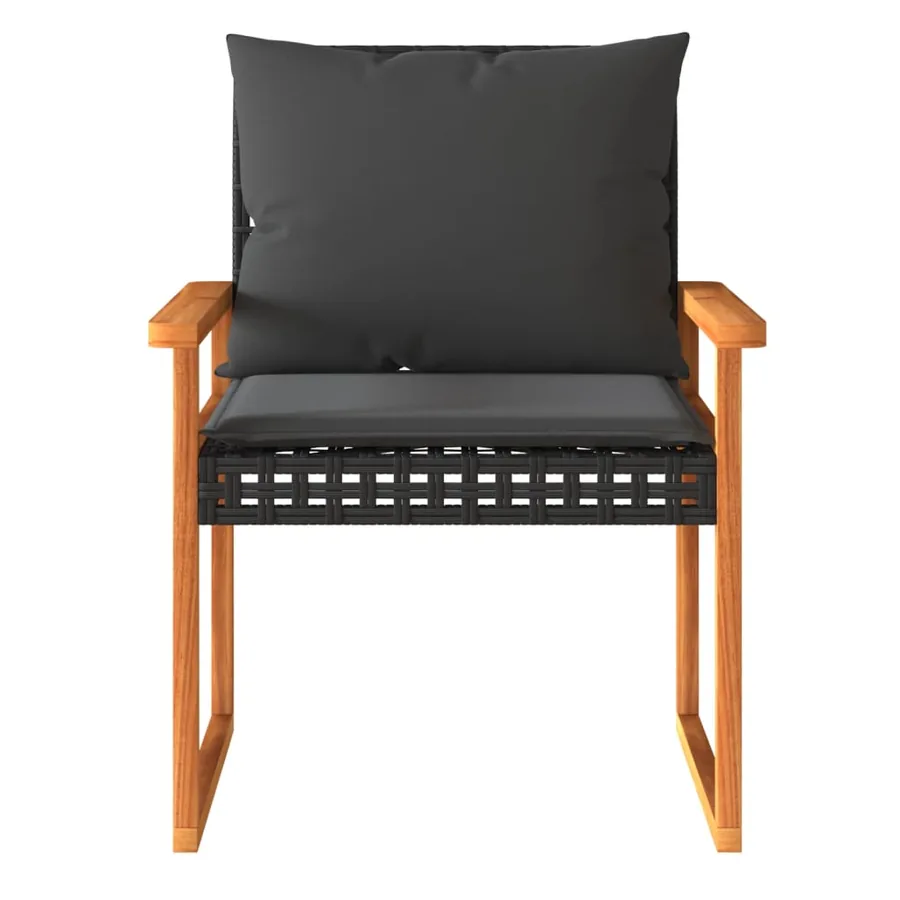 Salon de jardin 4 pcs avec coussins Noir Résine tressée - 7