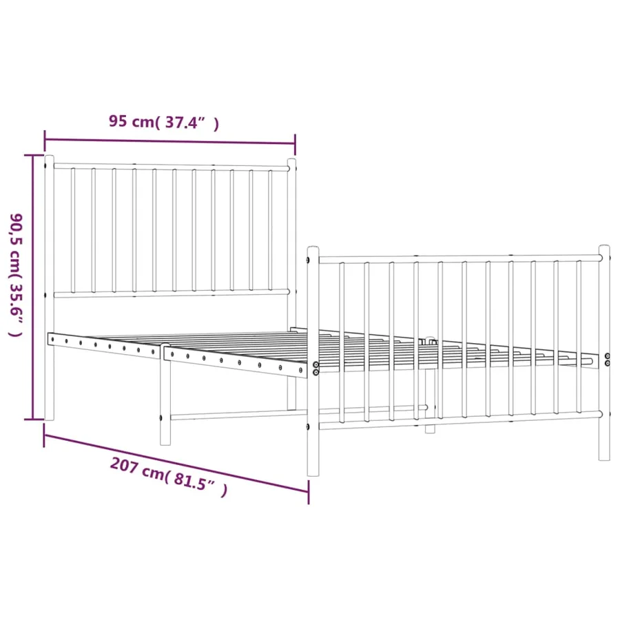 Cadre de lit métal sans matelas avec pied de lit noir 90x200 cm - 9