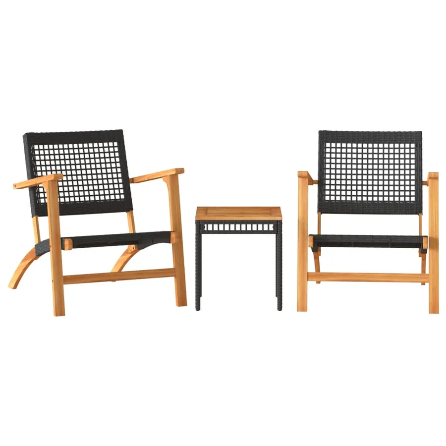 Ensemble de bistro 3 pcs noir résine tressée et bois d'acacia - 2