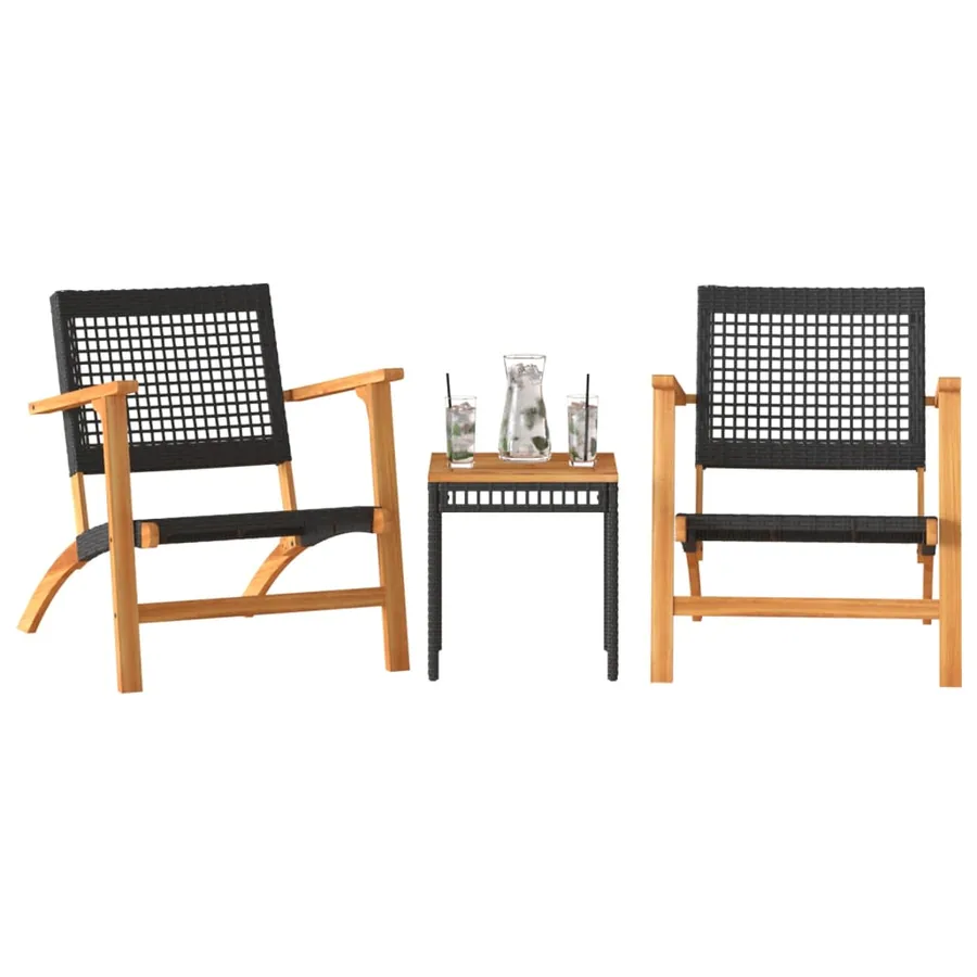 Ensemble de bistro 3 pcs noir résine tressée et bois d'acacia - 3