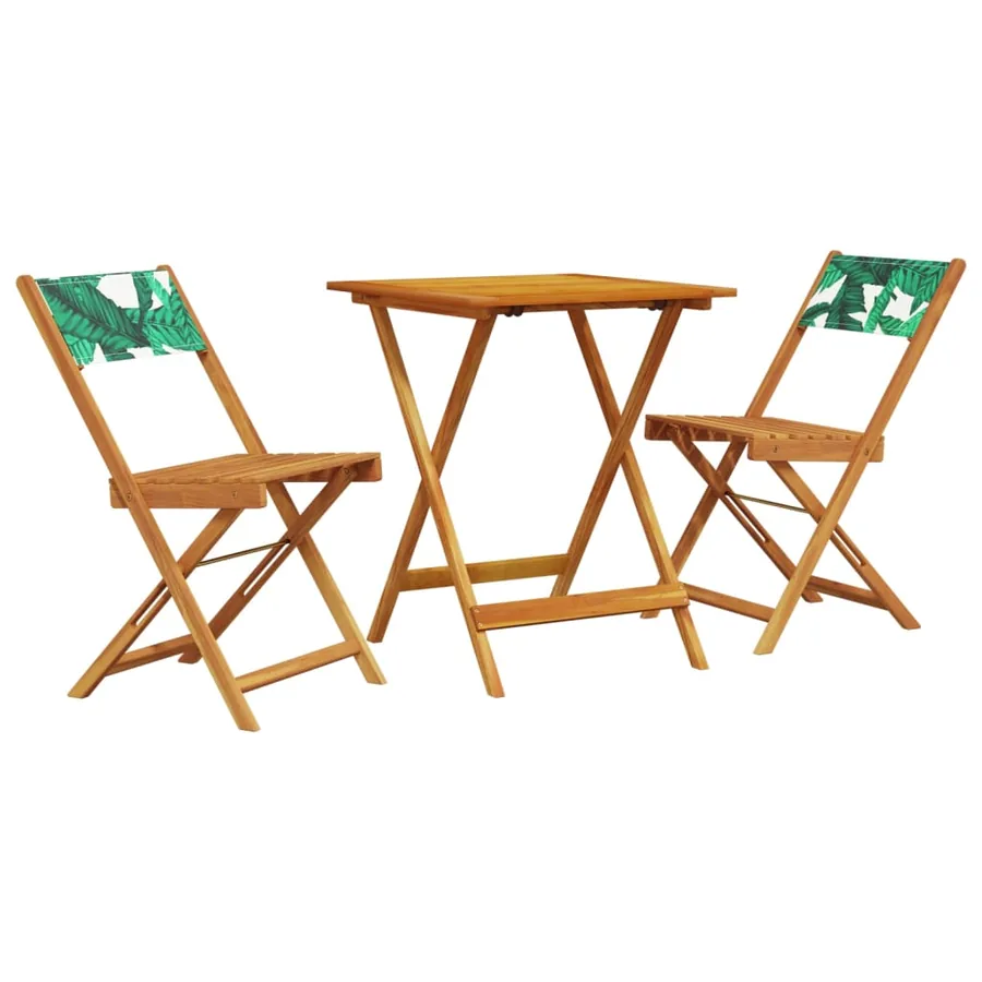 Ensemble de bistro 3 pcs motif de feuilles tissu et bois massif - 2