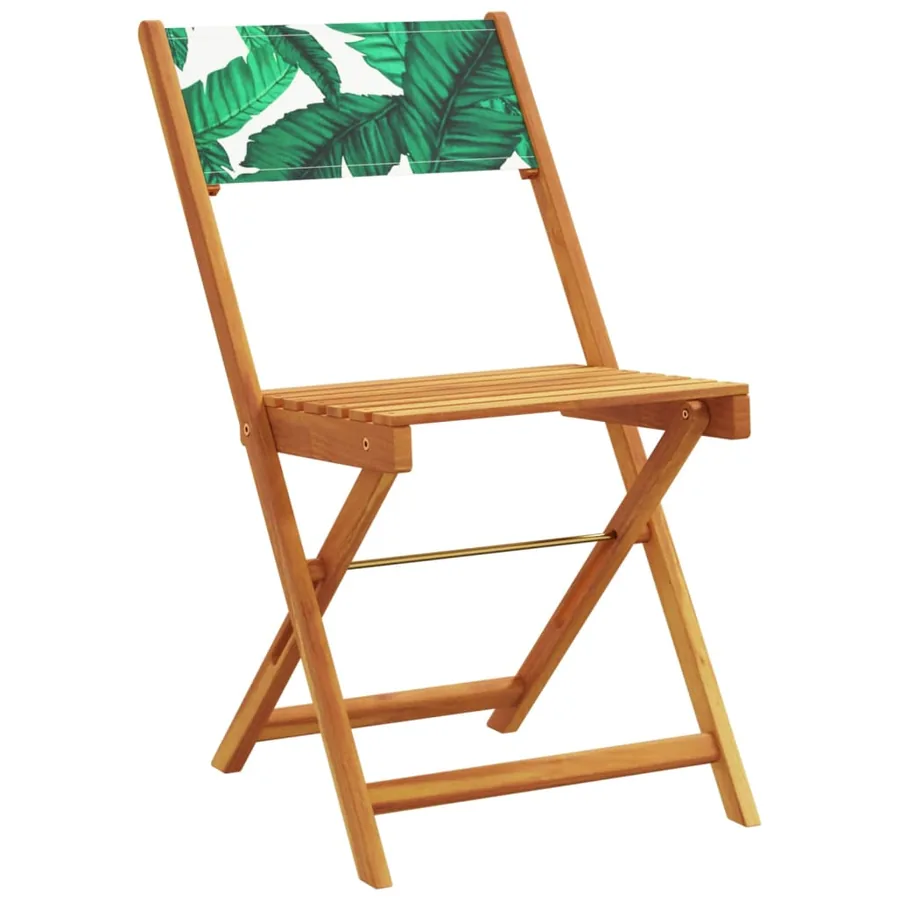 Ensemble de bistro 3 pcs motif de feuilles tissu et bois massif - 3