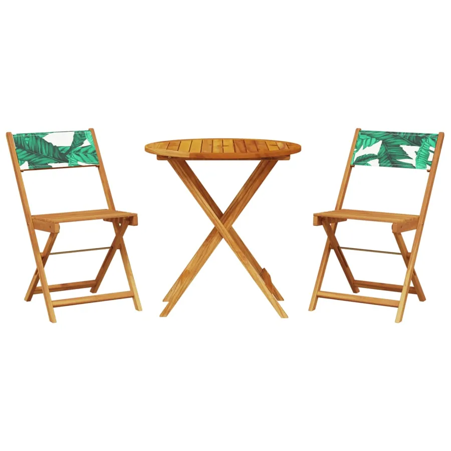 Ensemble de bistro 3 pcs motif de feuilles tissu et bois massif - 2