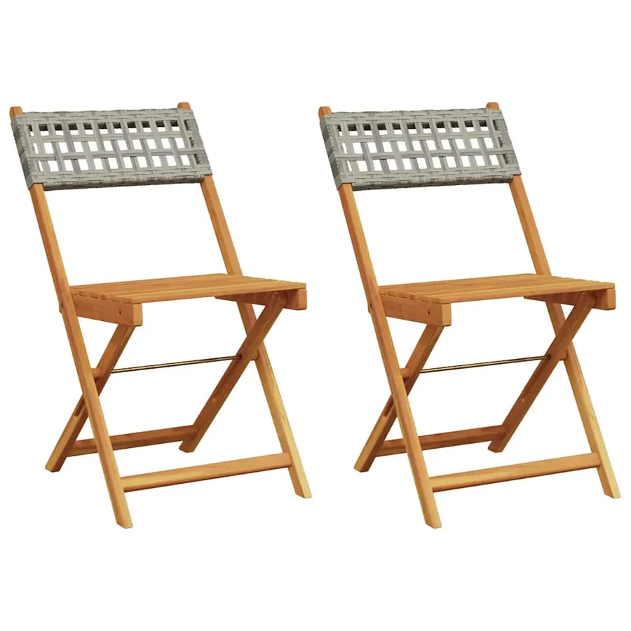 Chaises de bistrot lot de 2 gris bois massif d'acacia et rotin - 2