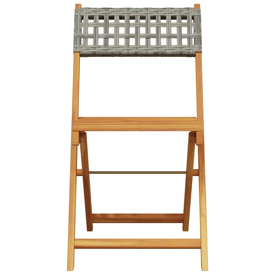 Chaises de bistrot lot de 2 gris bois massif d'acacia et rotin - 5