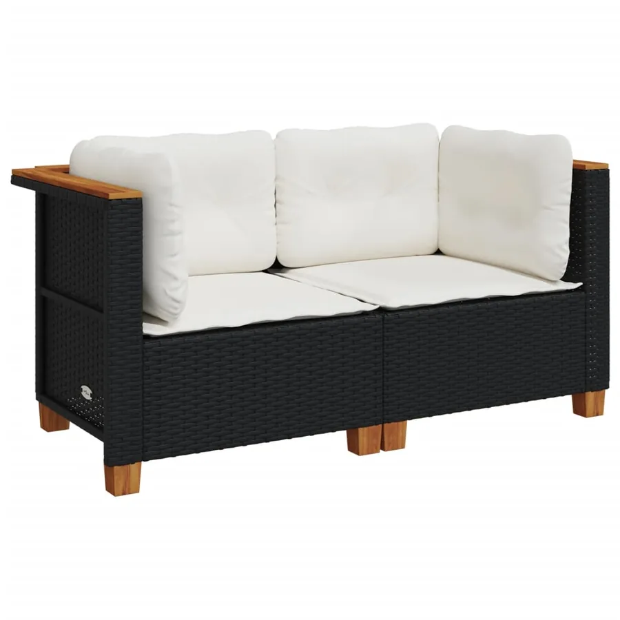 Canapés d'angle de jardin et coussins 2 pcs noir résine tressée - 2