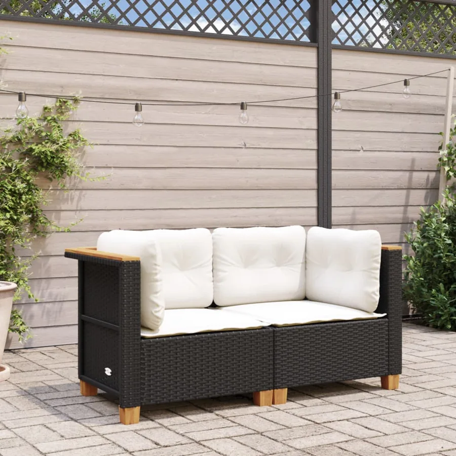 Canapés d'angle de jardin et coussins 2 pcs noir résine tressée - 3