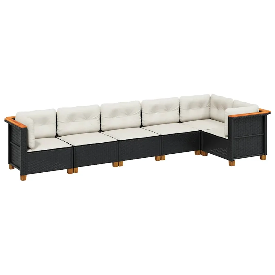 Salon de jardin 6 pcs avec coussins noir résine tressée - 2
