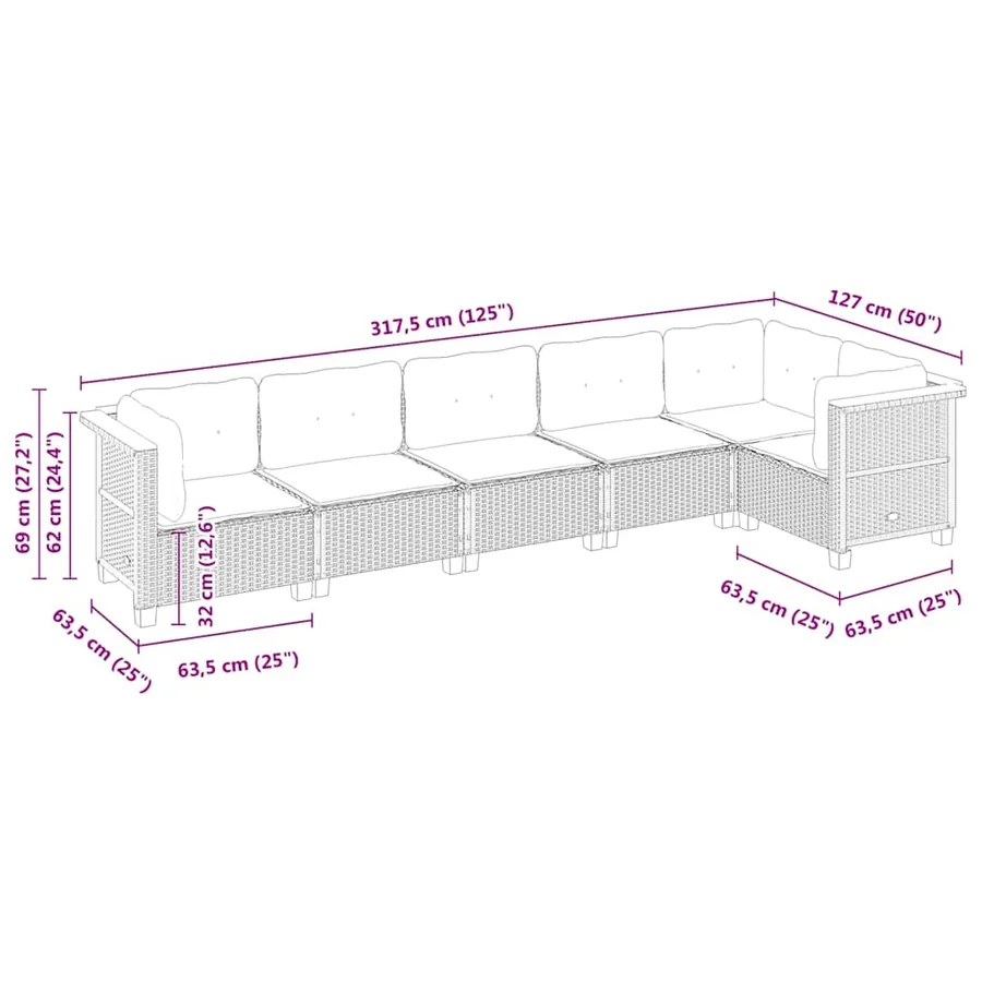 Salon de jardin 6 pcs avec coussins noir résine tressée - 6