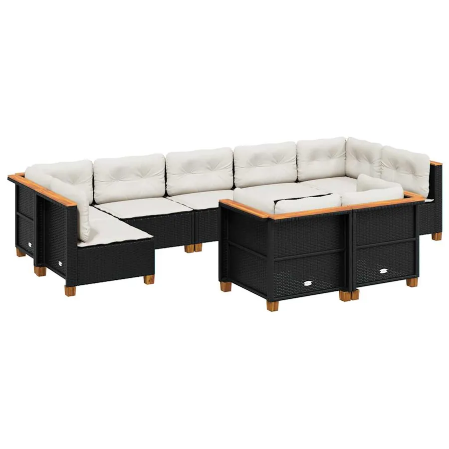 Salon de jardin 9 pcs avec coussins noir résine tressée - 2