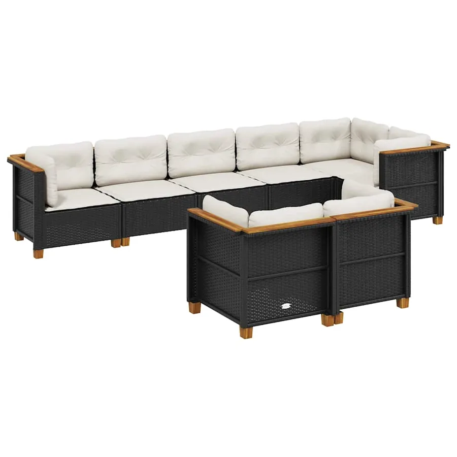 Salon de jardin 8 pcs avec coussins noir résine tressée - 2