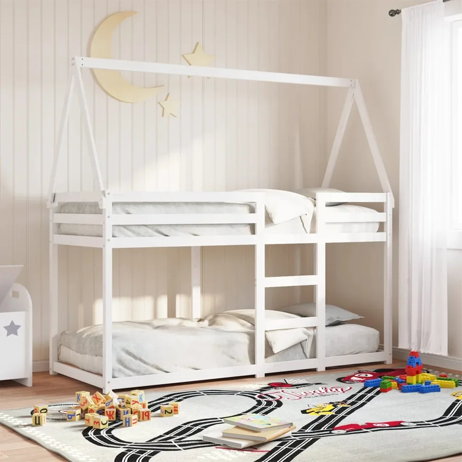 Lit superposé sans matelas blanc 80x200 cm bois de pin massif