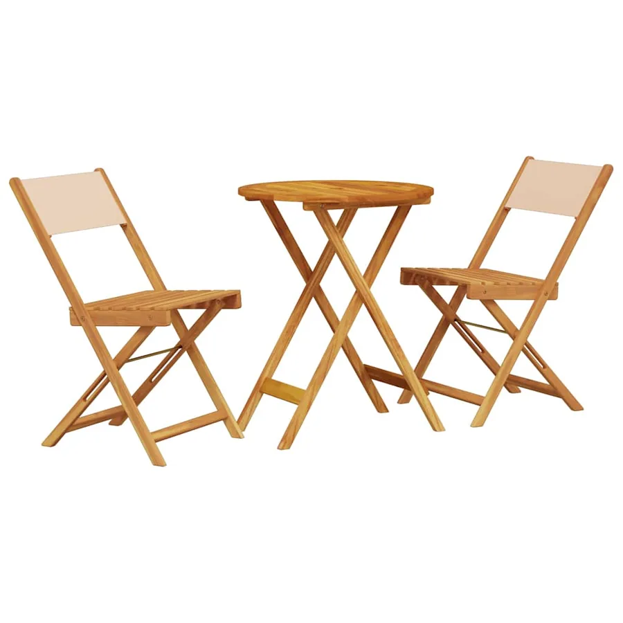 Ensemble de bistro 3 pcs beige tissu et bois massif - 2