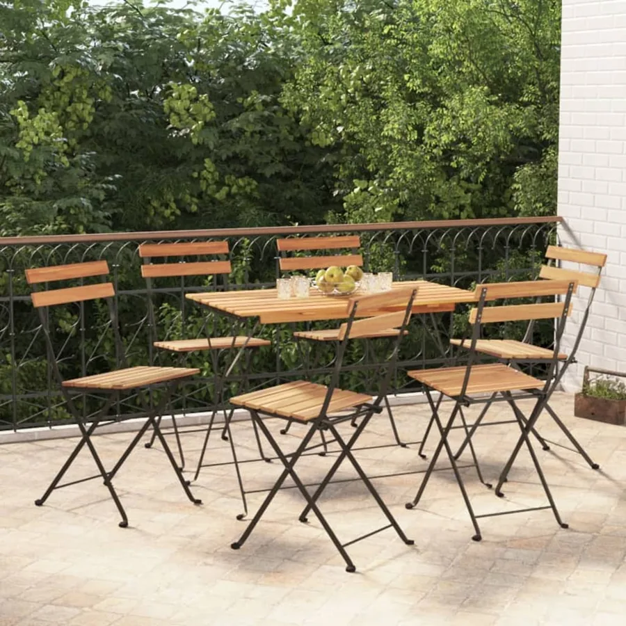Folding bistro chairs set of 6 Solid teak wood steel