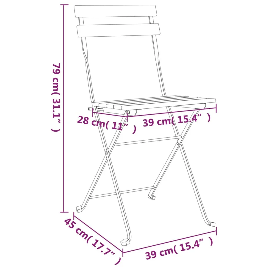 Folding bistro chairs set of 6 Solid teak wood steel - 9