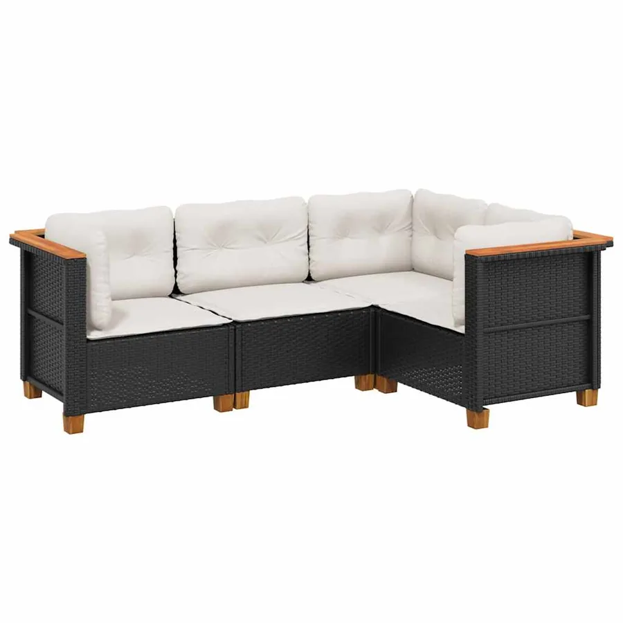 Salon de jardin 4 pcs avec coussins noir résine tressée - 2