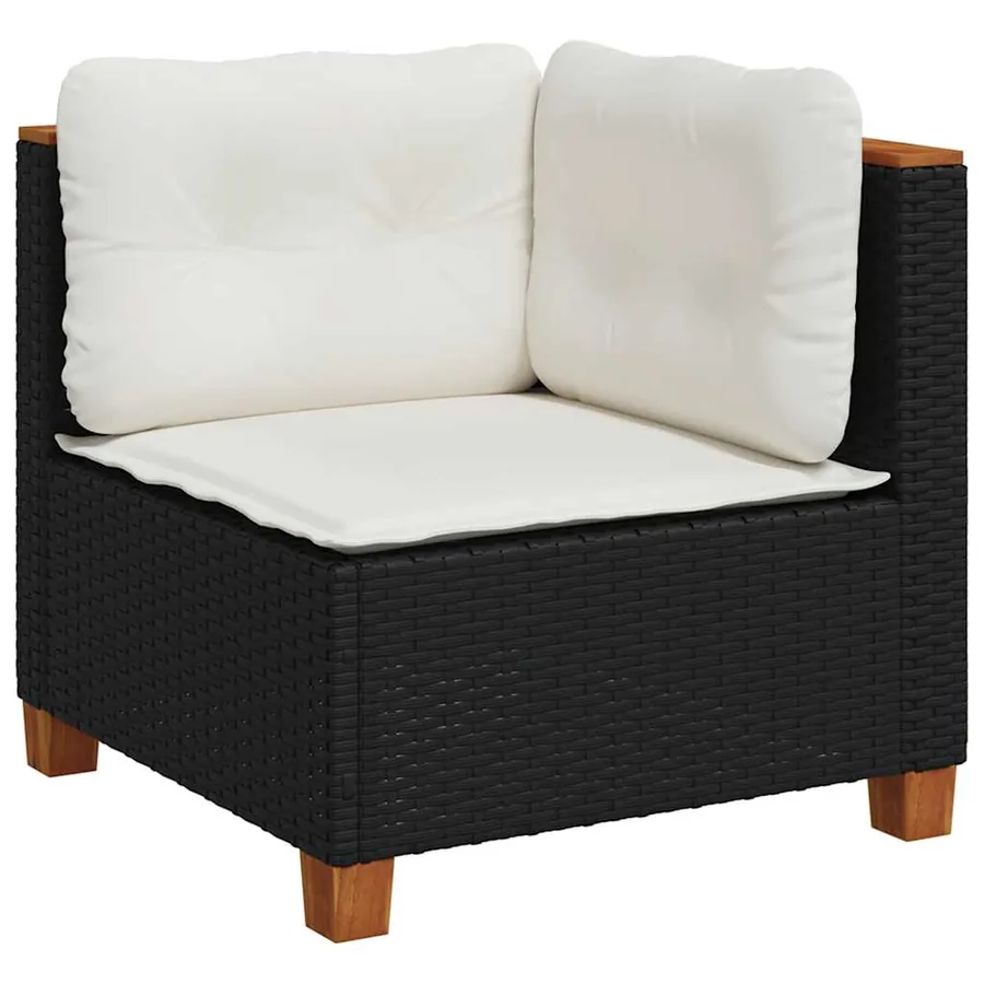 Salon de jardin 4 pcs avec coussins noir résine tressée - 3