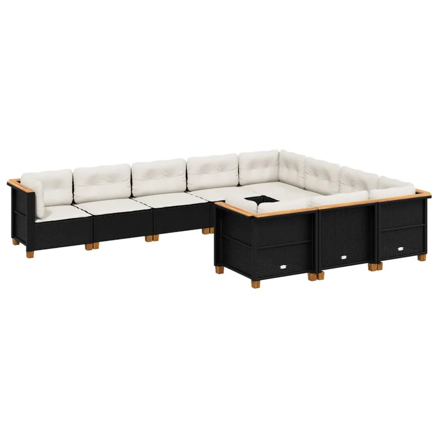 Salon de jardin 10 pcs avec coussins noir résine tressée - 2
