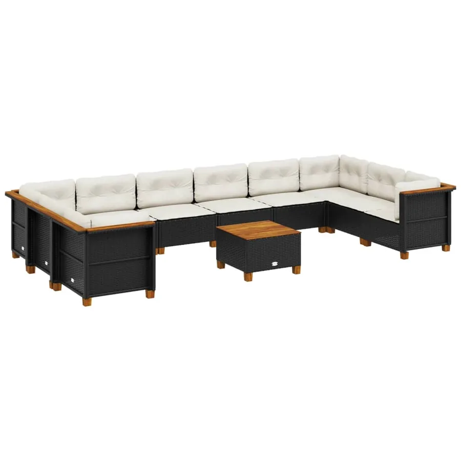 Salon de jardin 11 pcs avec coussins noir résine tressée - 2